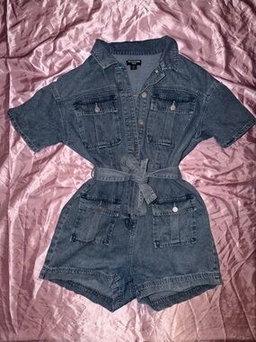 Pretty little thing Denim Romper with Tie Waist